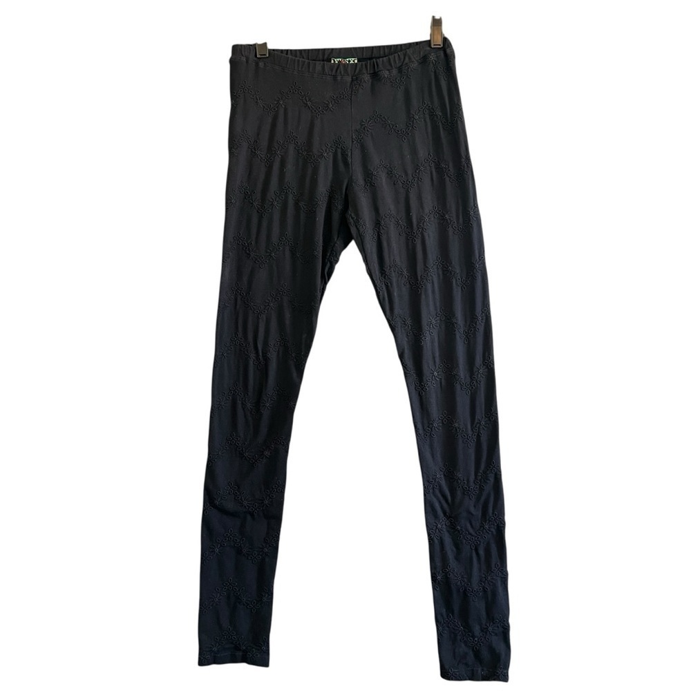 JOHNNY WAS Pauline Leggings Eyelet Floral Embroidered Black Size Extra Small
